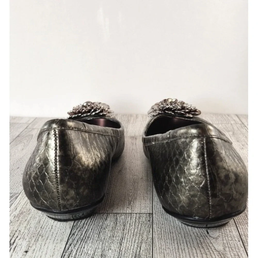 Alfani Shoes Womens Size 7M Flats Faux Animal Snake Grey/Black Metallic Dressy